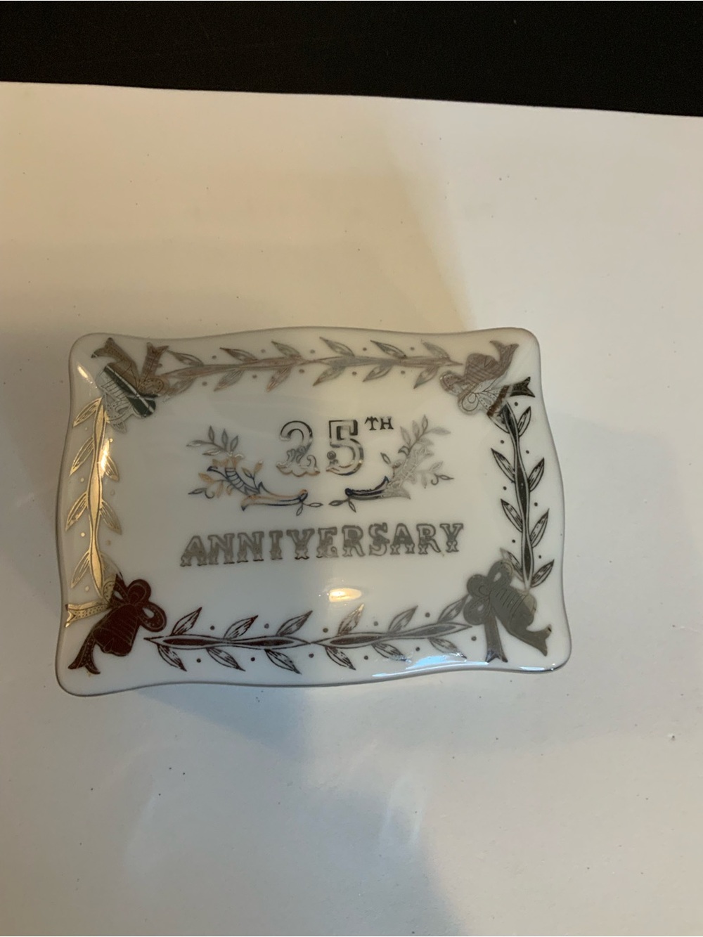 vintage Lefton China hand-painted 25th anniversary porcelain trinket box